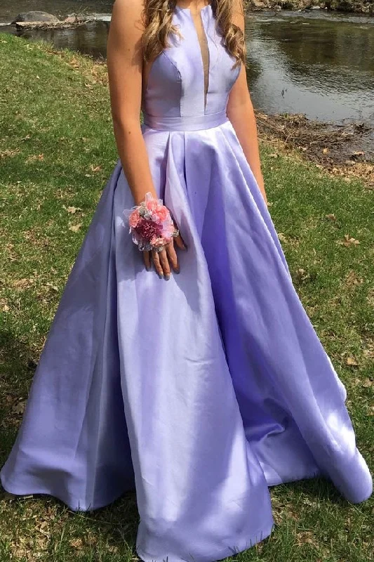 Weekend Deal Classy Long A-line Satin Prom Dresses Simple Lilac Party Dresses