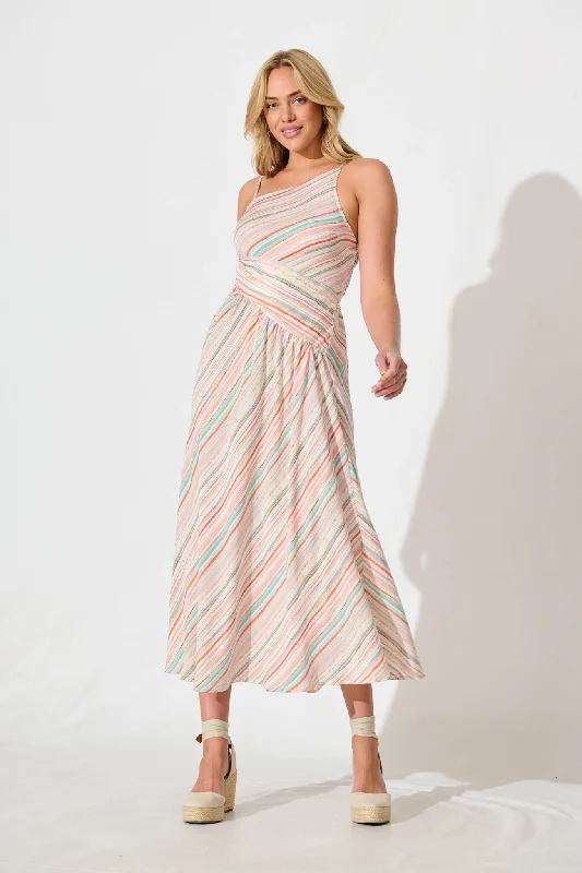 Discount Mania Desirae Midi Sundress in Green Multi Stripe