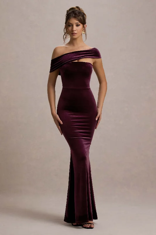 Stock Up and Save Candela | Port Velvet Asymmetric Bardot Maxi Dress