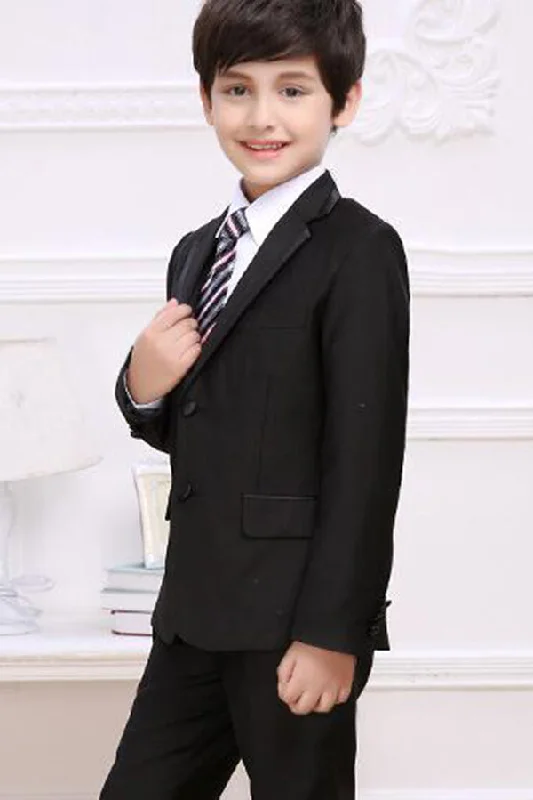 Stock Clearance Balck Little Boys Slim Fit Suit Long Sleeves Ring Bearer Suits R03