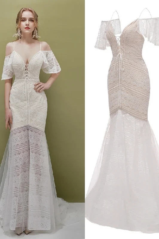 Big Discounts Spaghetti Straps Mermaid Long Lace Beach Wedding Dresses With Sleeves Big Discounts Spaghetti Straps Mermaid Long Lace Beach Wedding Dresses With Sleeves