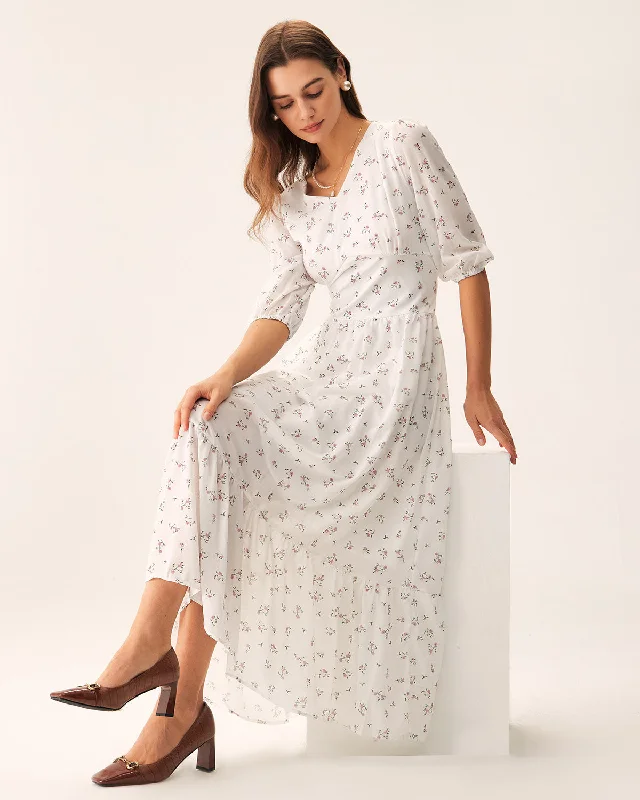 Hurry In White Floral Flowy Maxi Dress