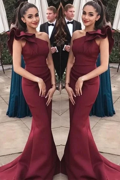 Online Only One Shoulder Sheath Mermaid Long Prom Dresses Simple Prom Gowns