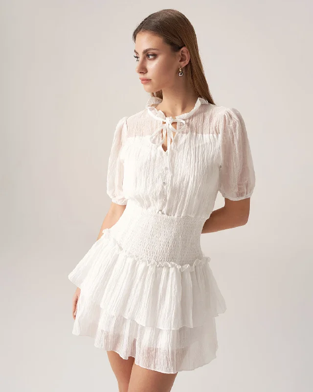 Daily Deals Bettydress White See Through Layered Mini Dress