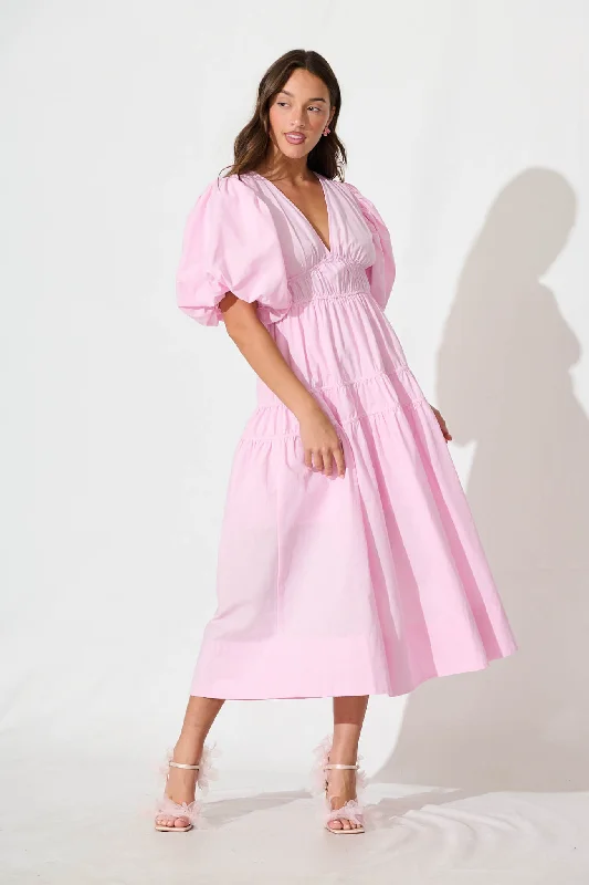 Price Cut Amalie Midi Dress In Pale Pink Cotton