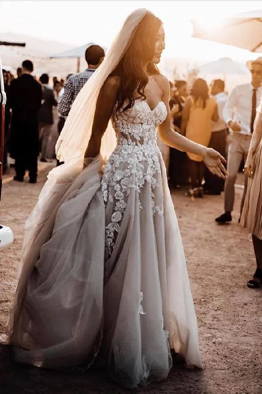 Last Chance Gorgeous Sweetheart Front Split Tulle Wedding Dresses With Appliques