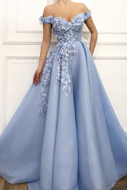 Savings Event Beautiful Lace Up Elegant Sky Blue Prom Dresses Off The Shoulder Long Princess Prom Dresses For Teens