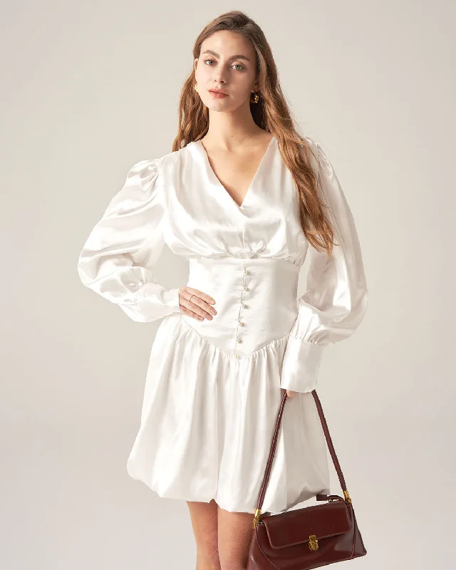 One-DAY Sale Beige Satin Button Mini Dress