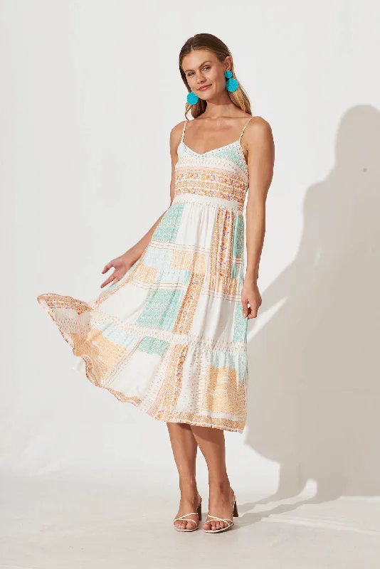 Price Slash Misty Midi Sundress In Multi Patchwork Print