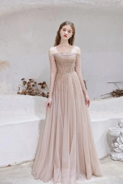 Price Cut Elegant A Line Nude Pink Prom Dresses Lace Up Party Dresses