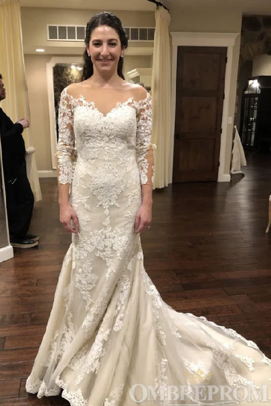 Mega Sale Delicate Long Sleeves Mermaid Lace Wedding Dresses