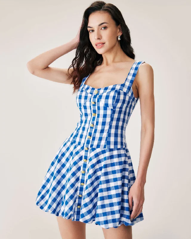 Don't Wait Blue Plaid Slip Mini Dress
