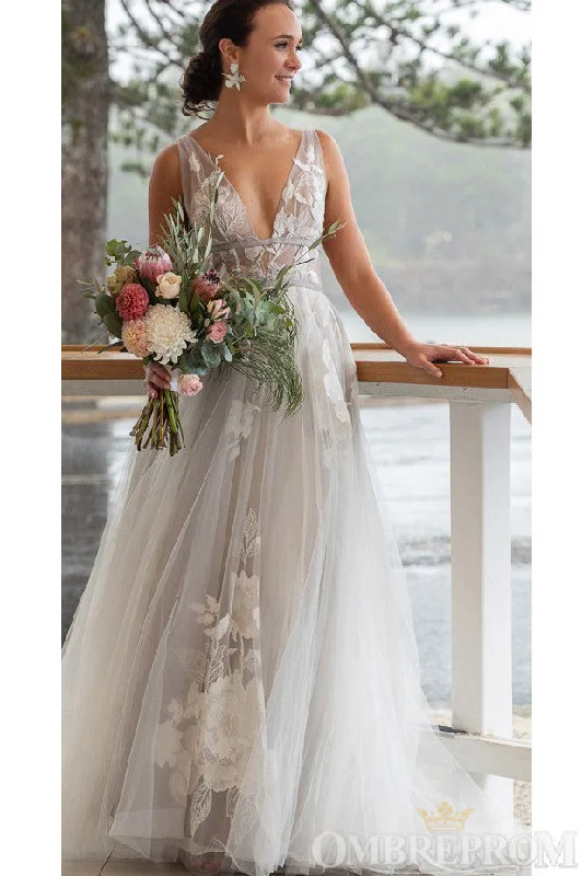 Markdown Madness Charming V Neck Tulle Wedding Dresses with Appliques