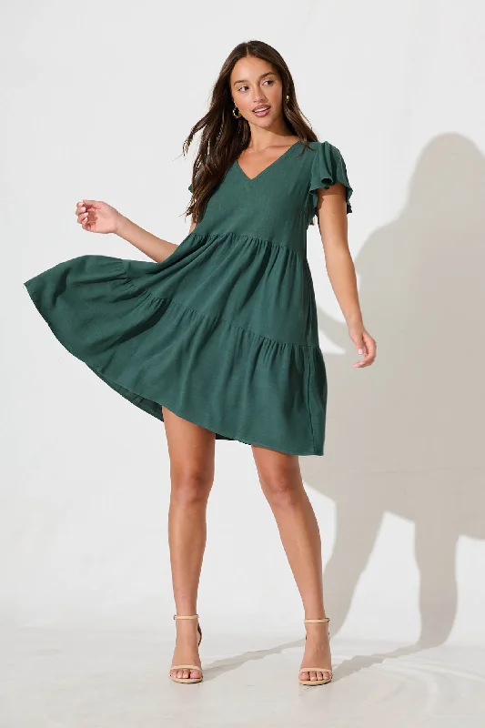 Super Sale Tahiti Smock Dress In Green Linen Blend