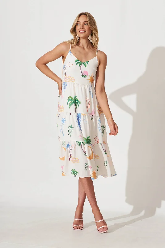 Mega Deal Utopia Midi Sundress In Palm Tree Multi Linen Blend
