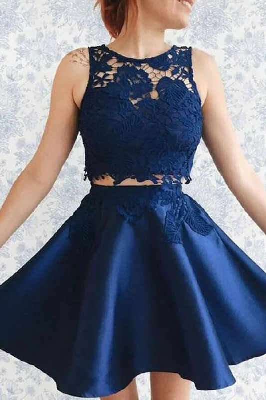 Special Savings Impressive Two Piece Lace Round Neck With Appliques Homecoming Dresses