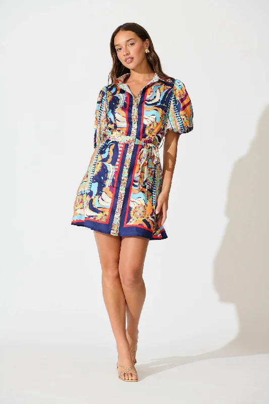 Reduced Prices Gabrielino Shirt Dress In Navy Multi Print Satin