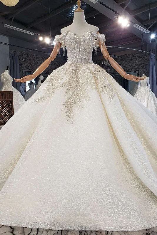 Instant Savings New Arrival Long Off The Shoulder Ball Gown Lace Wedding Dresses