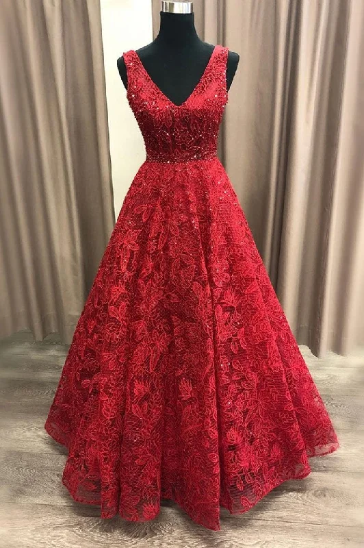 Weekend Special Pretty Burgundy Beading V-neck Red Lace Long Prom Dresses Prom Gowns Weekend Special Pretty Burgundy Beading V-neck Red Lace Long Prom Dresses Prom Gowns