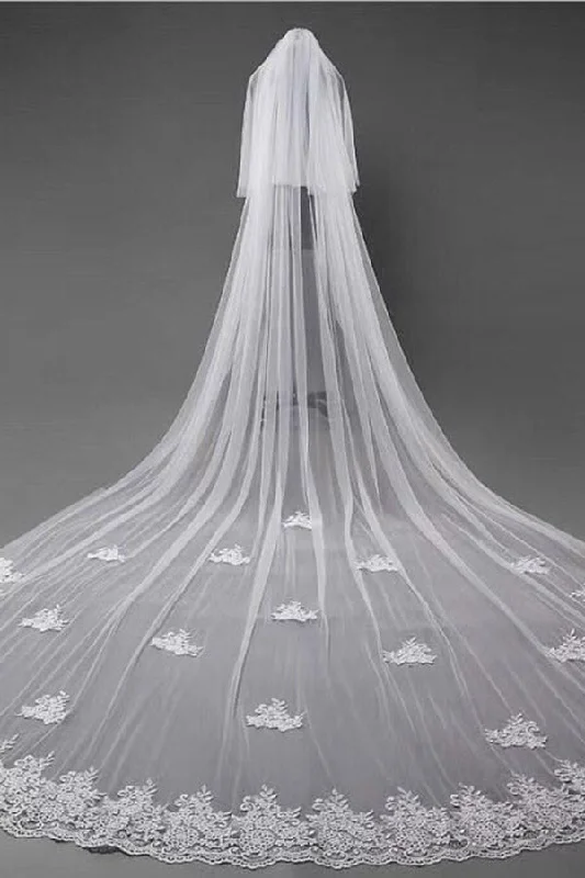 Last Chance Cute Tulle Lace Appliques Chapel Veils Long Wedding Veil