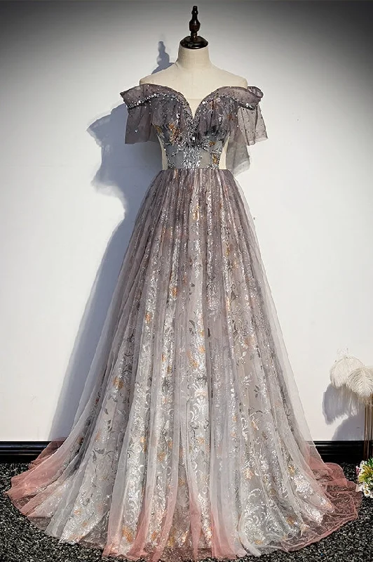 Price Meltdown Gorgeous Long Off The Shoulder A-line Tulle Prom Dresses Cute Dresses