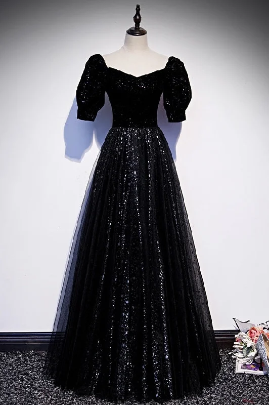 Deal Alert Modest Sparkly Black Long A-line Prom Dresses With Sleeves Evening Gowns Deal Alert Modest Sparkly Black Long A-line Prom Dresses With Sleeves Evening Gowns