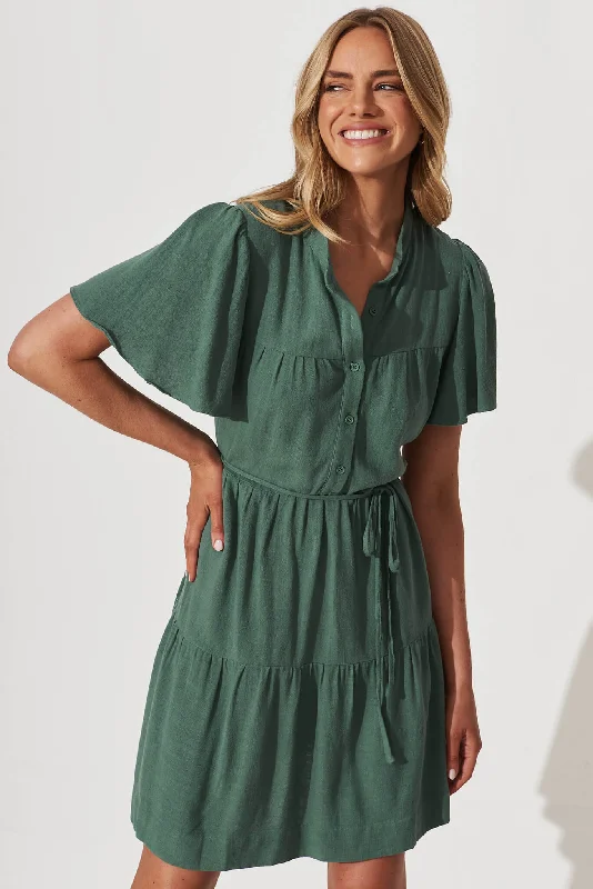 Shop and Save Rosemary Smock Dress In Green Linen Blend