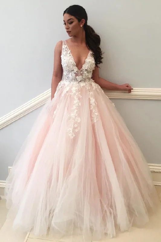Online Exclusive A Line Floor Length Deep V Neck Sleeveless Appliques Wedding Dresses Online Exclusive A Line Floor Length Deep V Neck Sleeveless Appliques Wedding Dresses