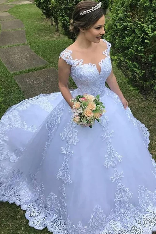 Best Bargains Gorgeous Tulle Ball Gown Lace Wedding Dresses with Appliques