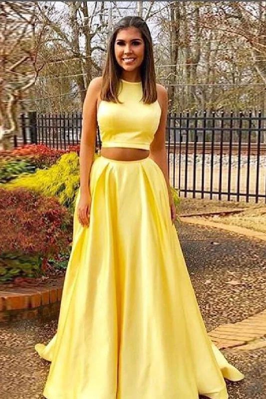Bonus Savings Pretty Two Pieces Simple Yellow A-line Prom Dresses For Teens Party Dresses Bonus Savings Pretty Two Pieces Simple Yellow A-line Prom Dresses For Teens Party Dresses