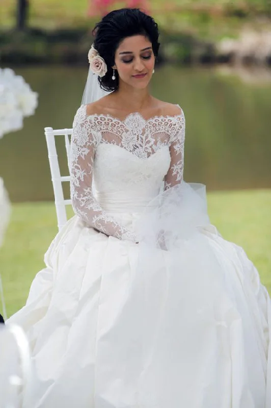 Take Advantage Off Shoulder Bridal Gown Long Sleeves Wedding Dresses