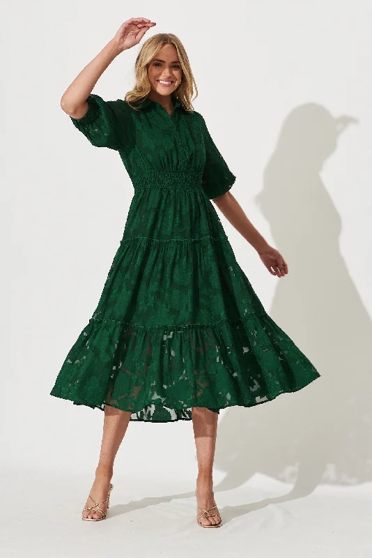 Sale Event Brittney Midi Dress In Emerald Burnout Chiffon