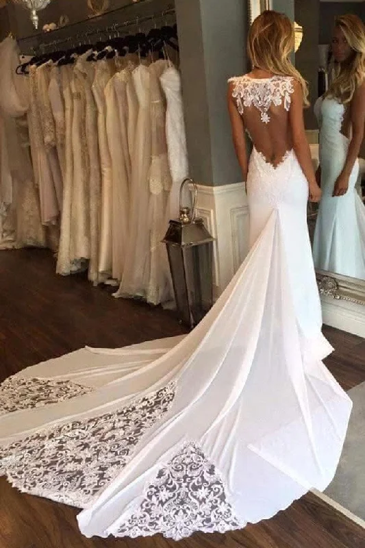 Discount Deals Simple Mermaid Yarn Sleeveless Wedding Dresses Chapel Train