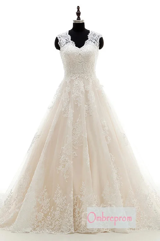 Referral Discount Pink A Line Court Train V Neck Sleeveless Lace Appliques Wedding Dresses Referral Discount Pink A Line Court Train V Neck Sleeveless Lace Appliques Wedding Dresses