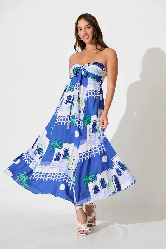 Super Sale Blaise Midi Sundress in Blue with White Print