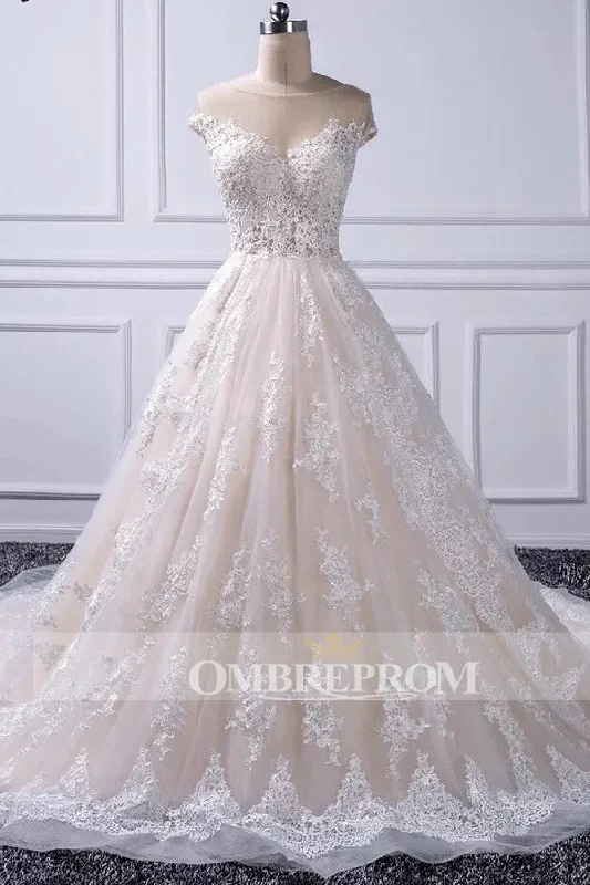 Low Prices Elegant Round Tulle Lace With Appliques Wedding Dresses