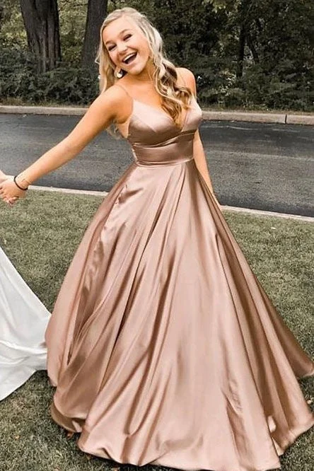 Sale Event Pretty Spaghetti Straps Long A-line Prom Dresses V-neck Simple Prom Gowns Sale Event Pretty Spaghetti Straps Long A-line Prom Dresses V-neck Simple Prom Gowns