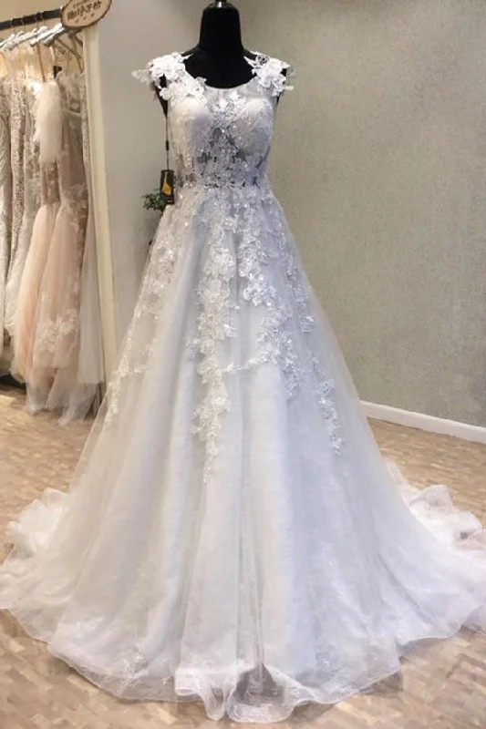 New Deals Elegant Round Neck Sleeveless With Lace Appliques Wedding Dresses