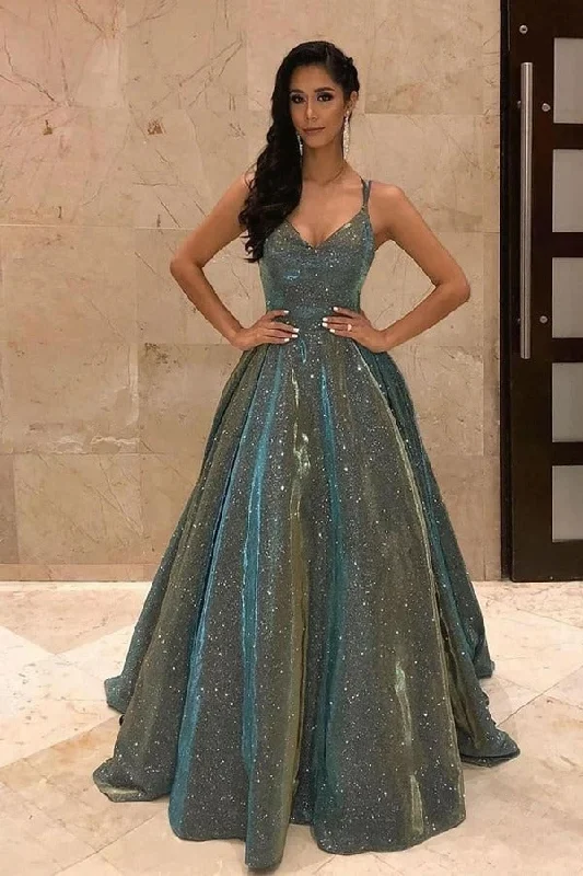 Overstock Sparkly Spaghetti Straps Prom Dresses Backless Ball Gown