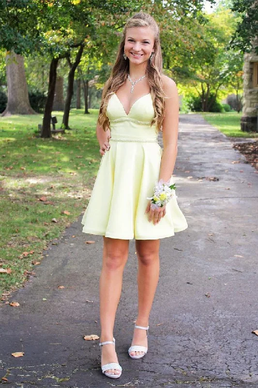 Limited Time Elegant Daffodil A-line Satin Party Dresses Homecoming Dresses