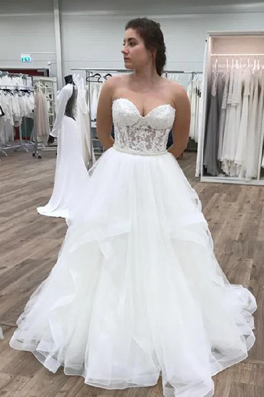 Crazy Savings Chic Strapless Sweetheart Lace Ball Gown Wedding Dresses with Ruffles Crazy Savings Chic Strapless Sweetheart Lace Ball Gown Wedding Dresses with Ruffles