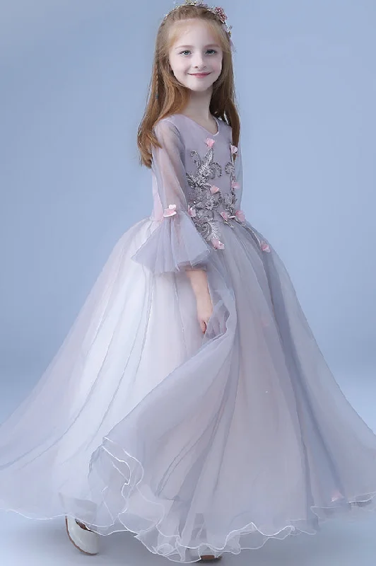 Today’s Deal Cute V Neck Long Sleeves Tulle Floor Length A Line With Appliques Flower Girl Dresses Today’s Deal Cute V Neck Long Sleeves Tulle Floor Length A Line With Appliques Flower Girl Dresses