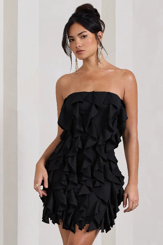Discount Extravaganza It Girl | Black Bandeau Bodycon Mini Dress With Ruffles