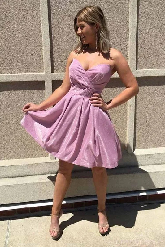 Huge Discounts Sparkly A-line Sweetheart Pleats Short Prom Homecoming Dresses