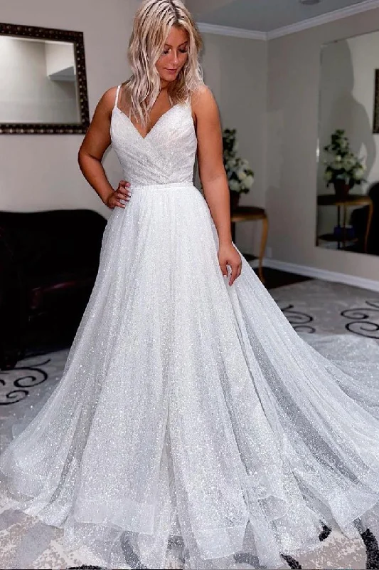 Big Savings Sparkly Sleeveless V Neck A Line Sequin Prom Dresses