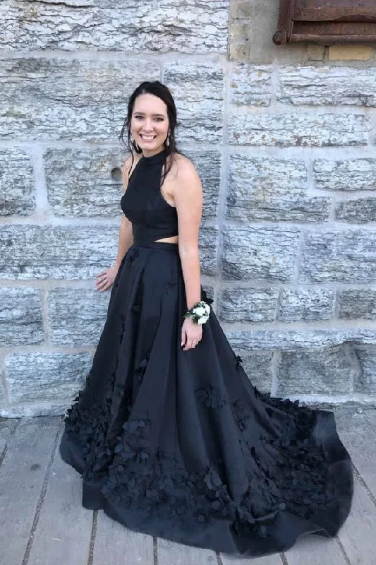 New Arrival Beautiful Black Satin Prom Dresses Modest A-ling Party Gowns