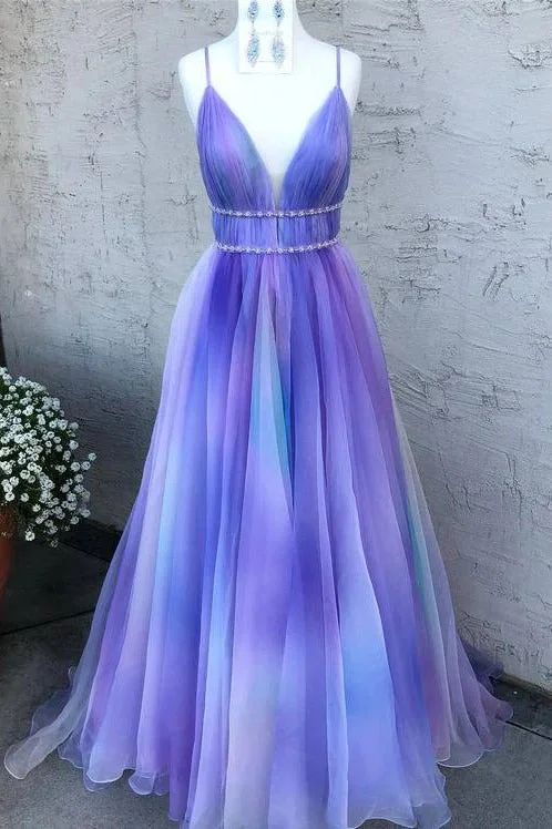 Loyalty Reward Purple A Line Spaghetti Strap V-neck Beading Belt Tulle Prom Dresses Loyalty Reward Purple A Line Spaghetti Strap V-neck Beading Belt Tulle Prom Dresses