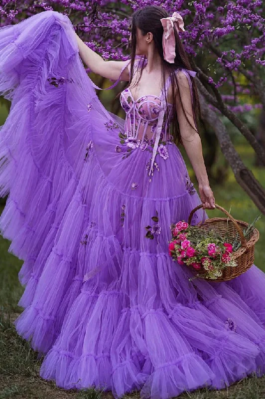 Referral Discount Tahiti A Line Long Tulle Layered Prom Dresses With Flowers Evening Dresses Referral Discount Tahiti A Line Long Tulle Layered Prom Dresses With Flowers Evening Dresses