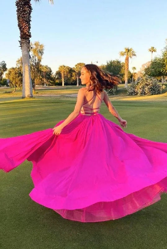 Discount Extravaganza Chic Fuchsia A-line Spaghetti Straps Chiffon Long Prom Dresses