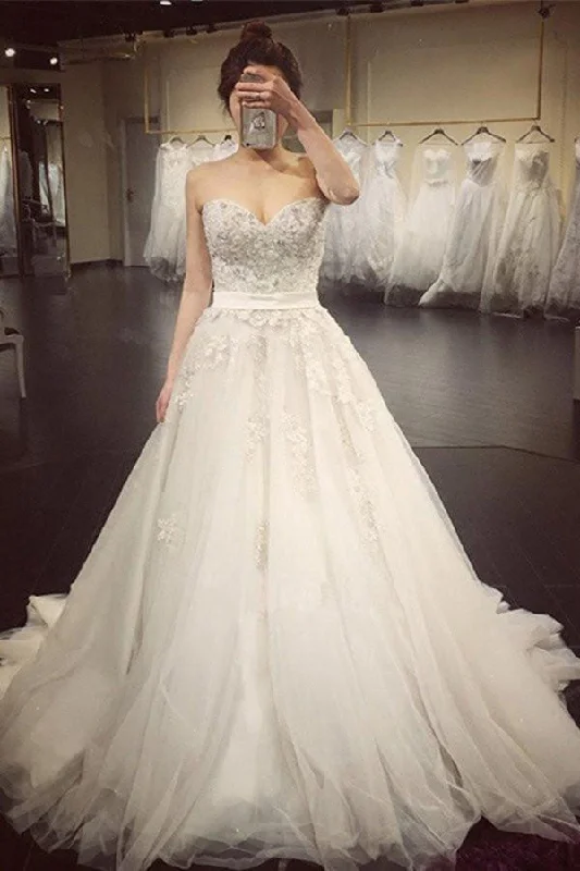 Buy More, Save More White A Line Court Train Sweetheart Sleeveless Beading Wedding Dresses Buy More, Save More White A Line Court Train Sweetheart Sleeveless Beading Wedding Dresses